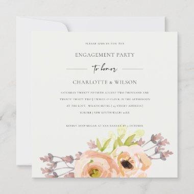 SOFT OFF WHITE BLUSH PINK PEACH FLORAL ENGAGEMENT Invitations