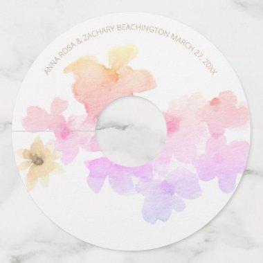 *~* Soft Ombre Peach Pink Floral Watercolor Wine Glass Tag