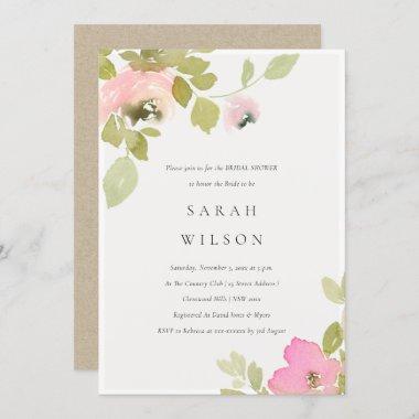 Soft Pastel Blush Rose Floral Bridal Shower Invite