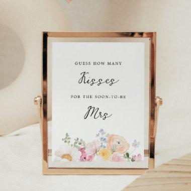 Soft Pastel Floral Bridal Shower Kisses Game Sign