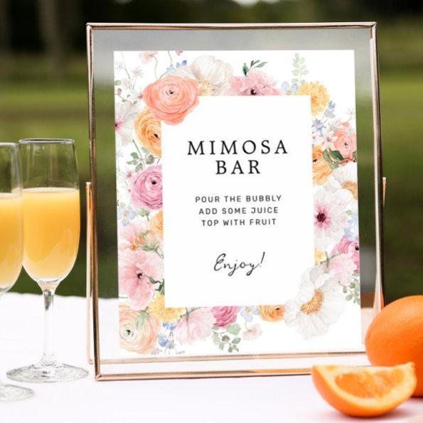 Soft Pastel Floral Mimosa Bar Sign