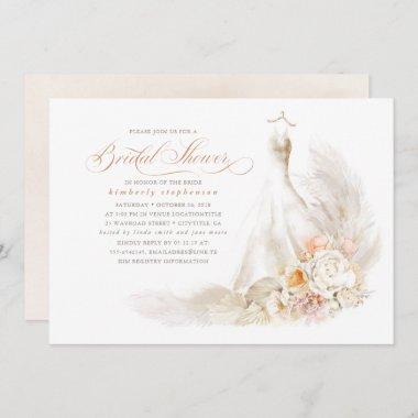 Soft Pastel Flowers and Pampas Grass Bridal Shower Invitations