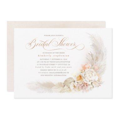 Soft Pastel Flowers and Pampas Grass Bridal Shower Invitations