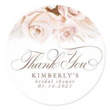 Soft Pastel Flowers Pampas Grass Thank You Classic Round Sticker