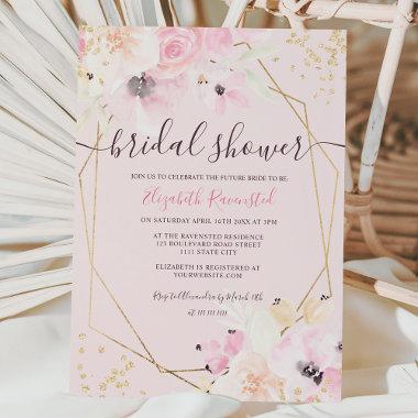 Soft pastel gold floral watercolor bridal shower i Invitations