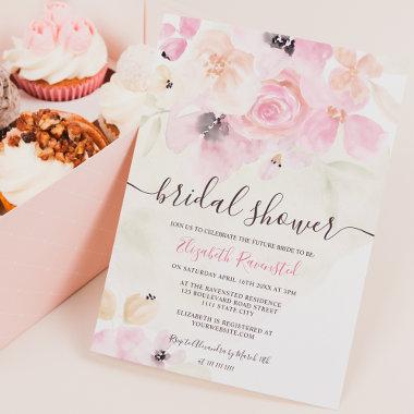 Soft pastel loose floral watercolor bridal shower Invitations