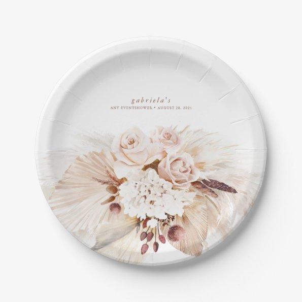 Soft Pastel Pampas Grass and Flowers Boho Paper Plates