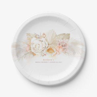 Soft Pastel Pampas Grass and Tender Flowers Paper Plates