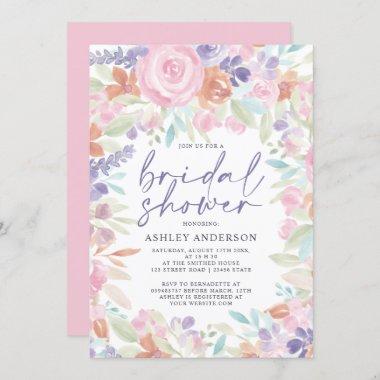 Soft pastel pink floral watercolor bridal shower Invitations