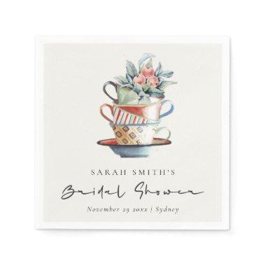 Soft Pastel Stacked Cups Bridal Shower Tea Party Napkins