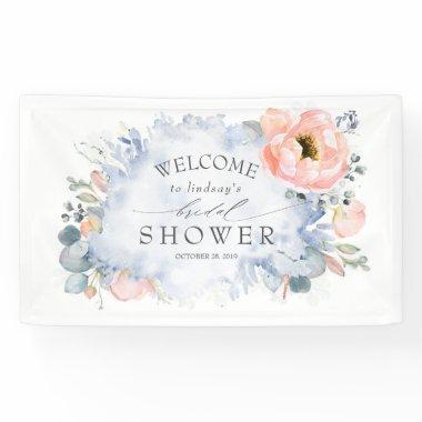 Soft Peach Floral Dusty Blue Bridal Shower Banner