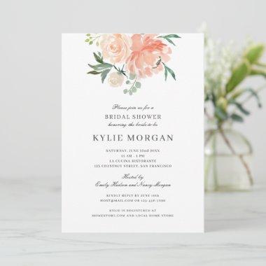 Soft Peach Watercolor Floral Bridal Shower Invitations
