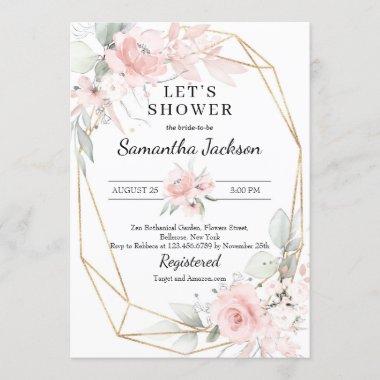 Soft pink and gold geometric bridal shower Invitations