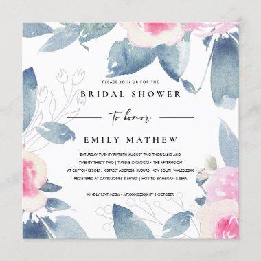 SOFT PINK BLUE FLORAL WATERCOLOR BRIDAL SHOWER Invitations