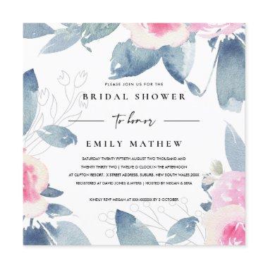 SOFT PINK BLUE FLORAL WATERCOLOR BRIDAL SHOWER Invitations