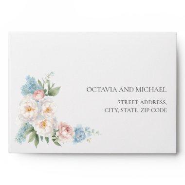 SOFT PINK BLUE FLOWERS Self-Addressed RSVP Envelope