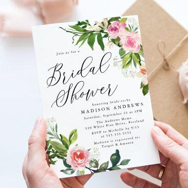 Soft Pink Floral Bridal Shower Invitations
