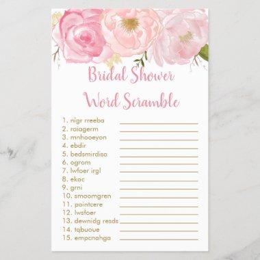 Soft Pink Floral Bridal Shower Word Scramble Game