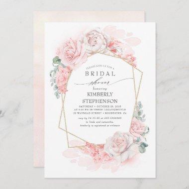 Soft Pink Floral Elegant Bridal Shower Invitations