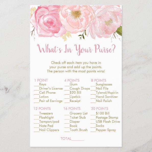 Soft Pink Floral What's In Your Purse Bridal Game
