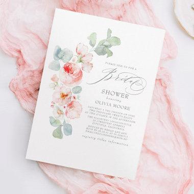 Soft Pink Flowers Elegant Boho Bridal Shower Invitations