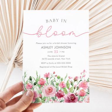 Soft Pink Flowers Elegant Boho Girl Baby Shower Invitations
