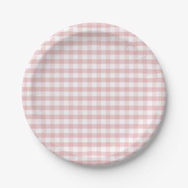Soft Pink Gingham Plaid Birthday Baby Shower Paper Plates