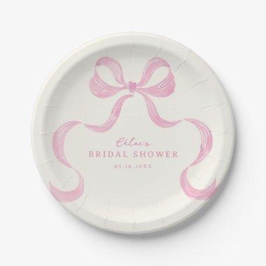 Soft Pink Hand Drawn Bow  Paper Plates