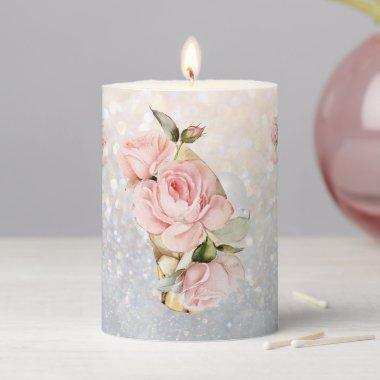 Soft Pink Roses 2 Pillar Candle