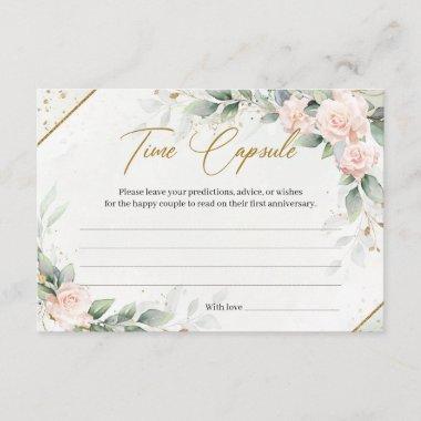 Soft pink roses greenery and gold Time Capsule Enclosure Invitations