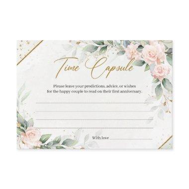 Soft pink roses greenery and gold Time Capsule Enclosure Invitations