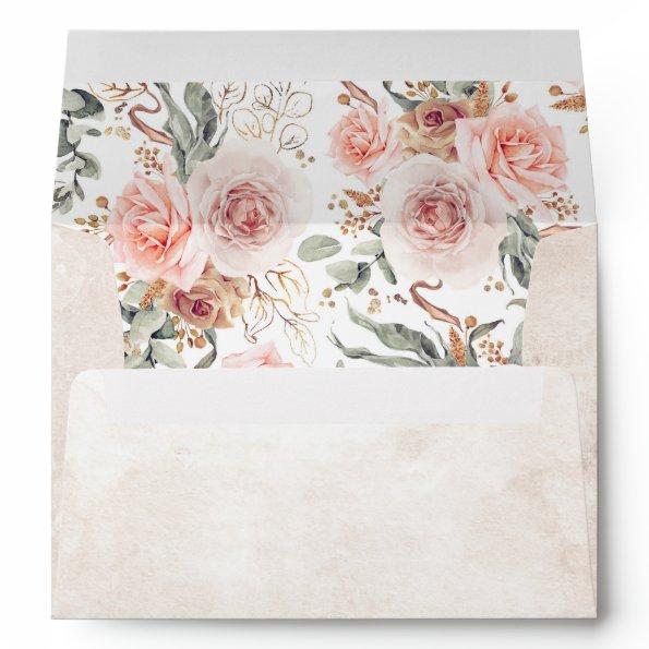 Soft Pink Watercolor Flowers Pattern Botanical Envelope