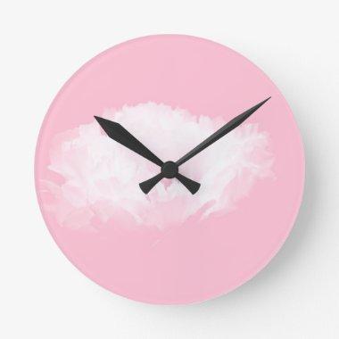 Soft Pink White Peony - Floral Round Clock