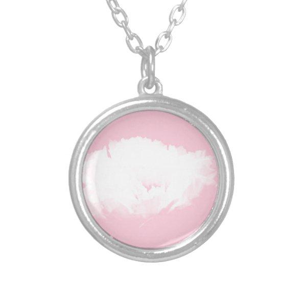 Soft Pink White Peony Floral Round Necklace