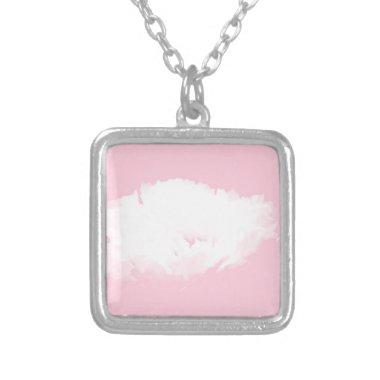 Soft Pink White Peony Girly Square Necklace