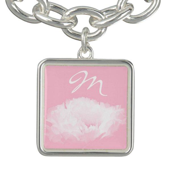 Soft Pink White Peony Monogram Girly Bracelet