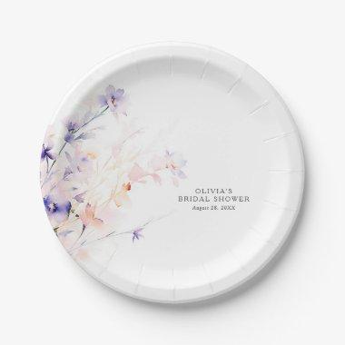 Soft Purple and Blush Flowers Elegant Minimalist Paper Plates