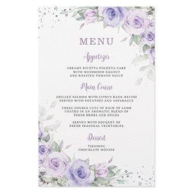 Soft Purple Lavender Floral Greenery Menu Sheet