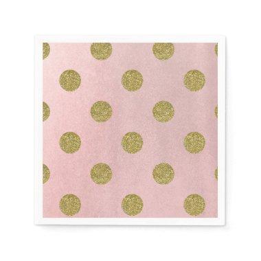 Soft Rose Pink Gold Glitter Glam Polka Dots Party Paper Napkins