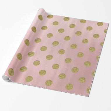 Soft Rose Pink Gold Glitter Glam Polka Dots Party Wrapping Paper