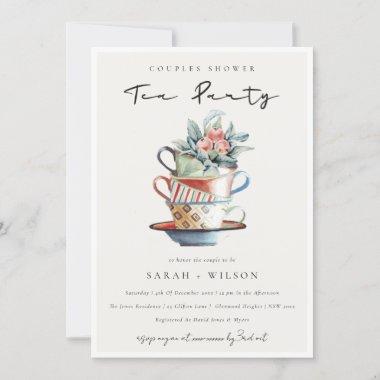 Soft Stacked Cups Couples Shower Tea Party Invite
