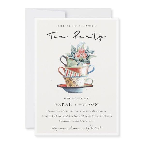 Soft Stacked Cups Couples Shower Tea Party Invite