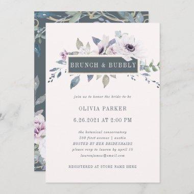 Soft Violet Floral Blush and Gray Brunch & Bubbly Invitations
