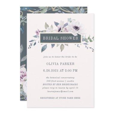 Soft Violet Floral on Blush and Gray Bridal Shower Invitations