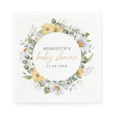 Soft Watercolor Daisy Wildflowers Baby Shower Napkins