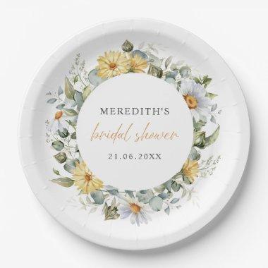 Soft Watercolor Daisy Wildflowers Bridal Shower Paper Plates