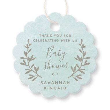 Soft watercolor laurel baby shower thank you favor tags