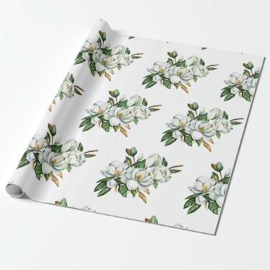 Soft Watercolor Magnolia Blue Pattern Wrapping Paper