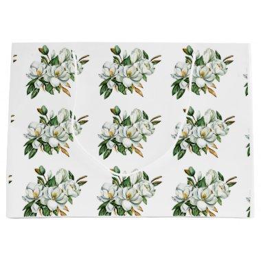 Soft Watercolor Magnolia Pattern Blue Large Gift Bag