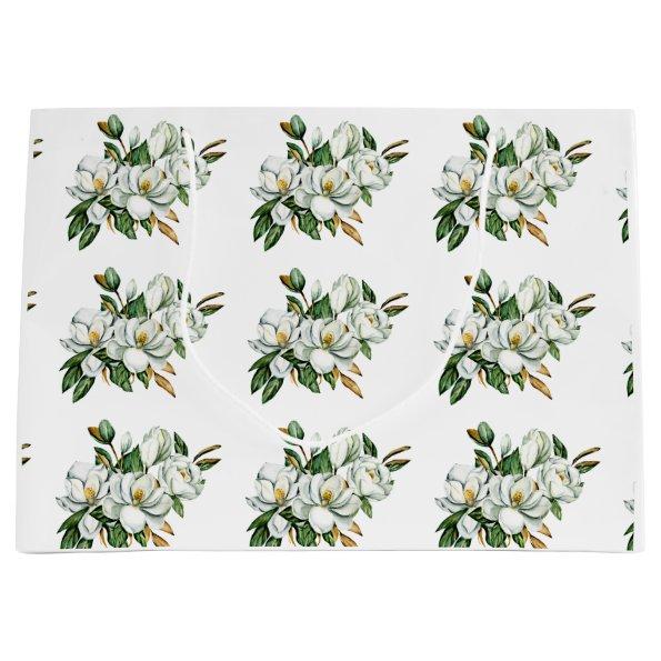 Soft Watercolor Magnolia Pattern Blue Large Gift Bag